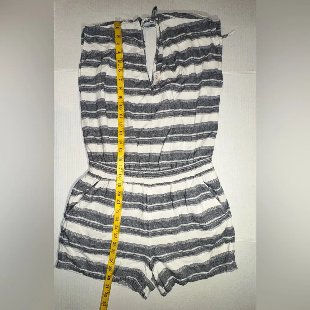 Ann Taylor Loft Romper‎ Jumpsuit Women Sz M Blue White LinenBoho Girlcore Beach